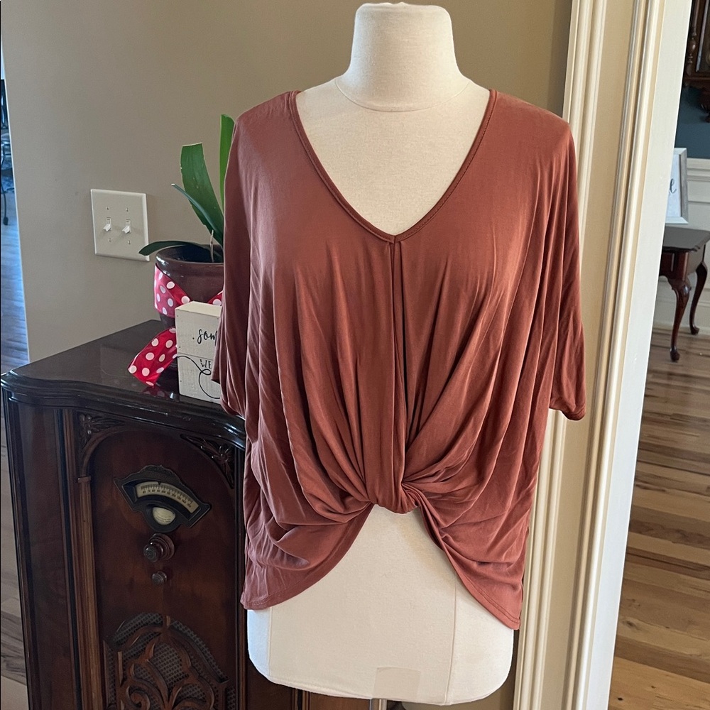 B Original Boutique Top Brown V Neck Blouse Womens Small